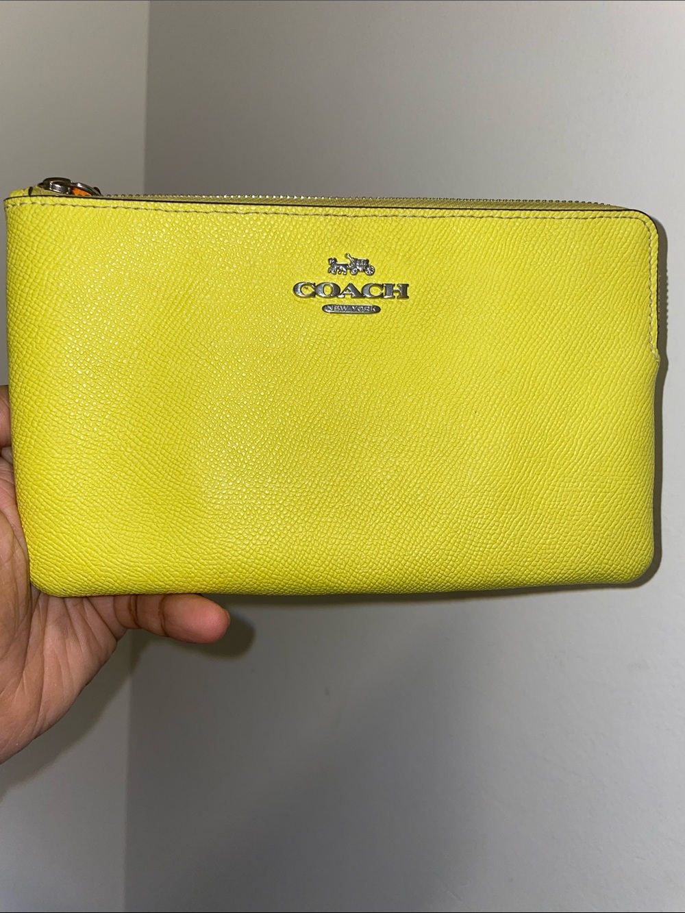 Coach Yellow Saffiano Leather Wristlet Pouch